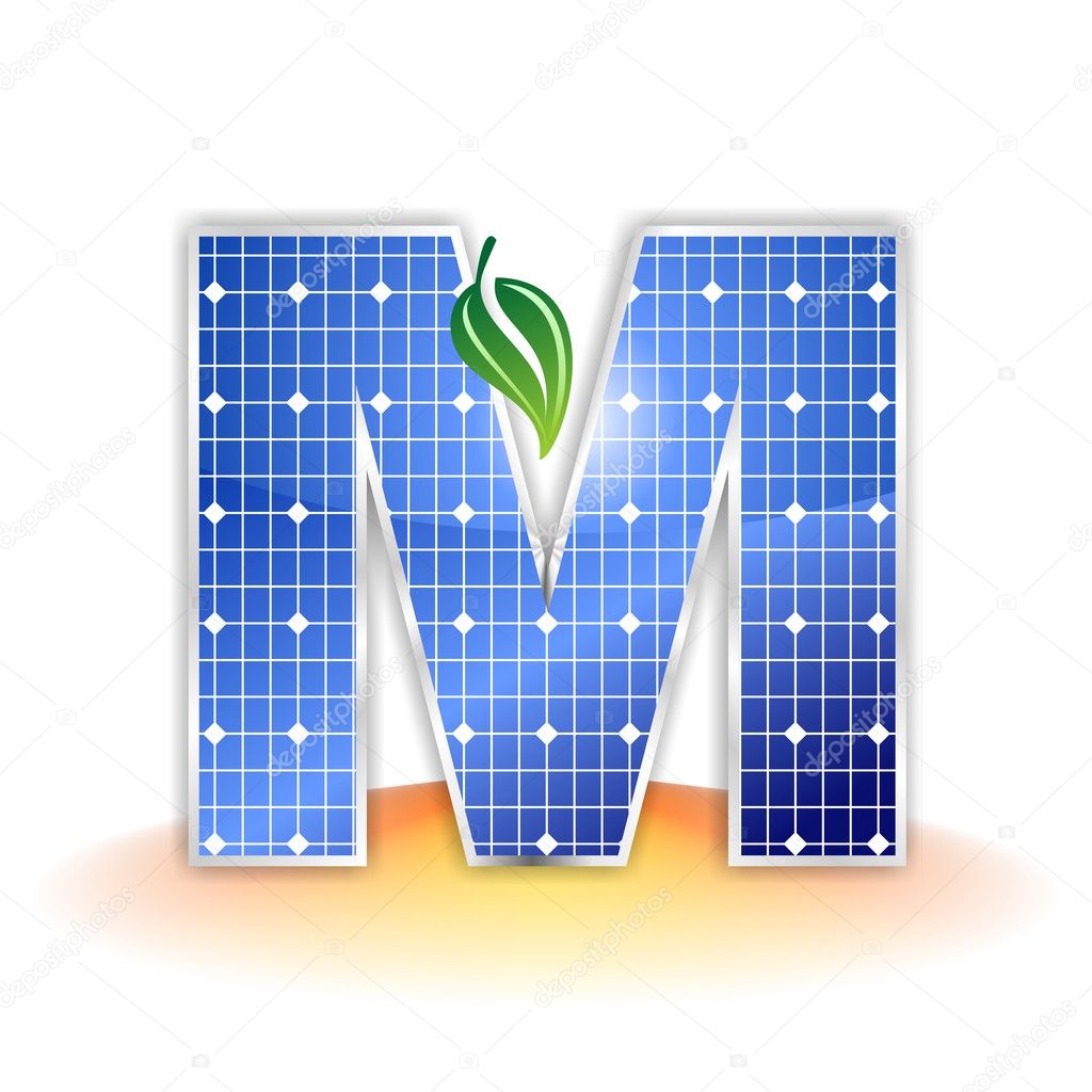 Solar panels texture, alphabet capital letter M icon or symbol