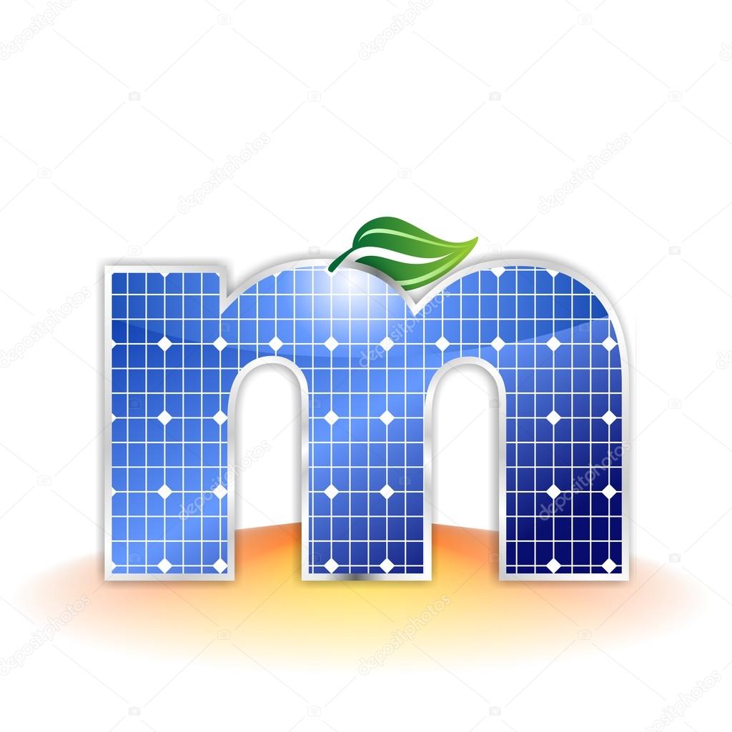Solar panels texture, alphabet lowercase letter m icon or symbol