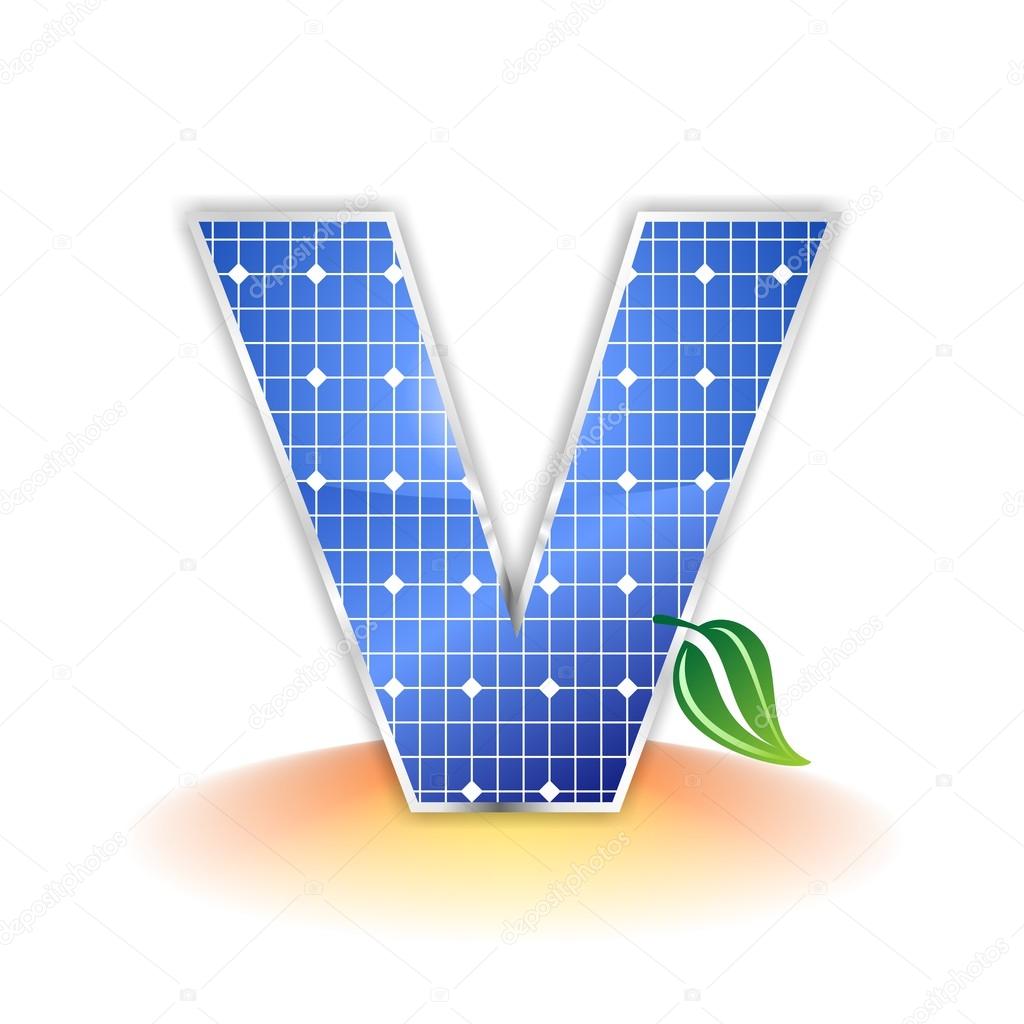 Solar panels texture, alphabet capital letter V icon or symbol