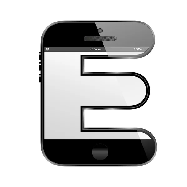 Téléphone intelligent en forme, lettre de conception d'alphabet, E — Photo