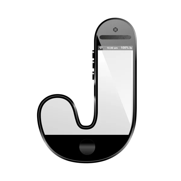 Téléphone intelligent en forme, lettre de conception d'alphabet, J — Photo