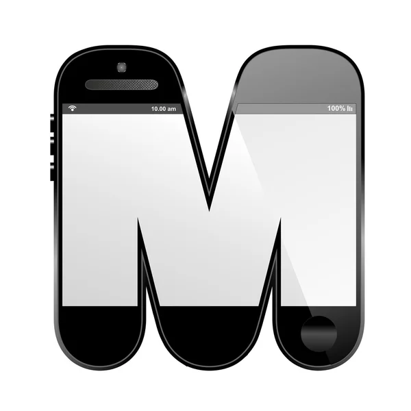 Inteligentny telefon w kształcie, projekt litera alfabetu, m — Zdjęcie stockowe