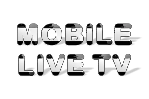 MOBILE LIVE TV designed with smartphone shaped alphabet letters — Stock Photo, Image