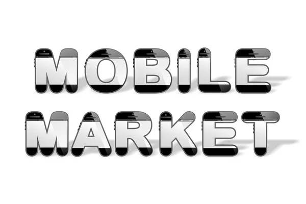 Mobila marknaden utformad med smartphone formade alfabetet bokstäver — Stockfoto