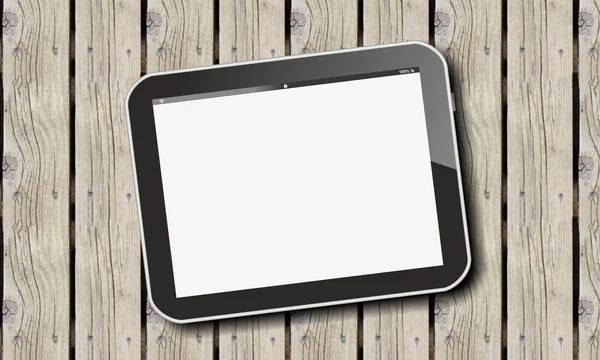 Komputer typu Tablet na drewniany płot — Zdjęcie stockowe