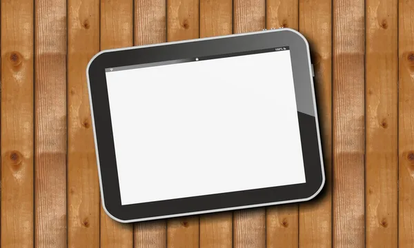 Tablet pc on wooden horizontal planks — Stock Photo, Image