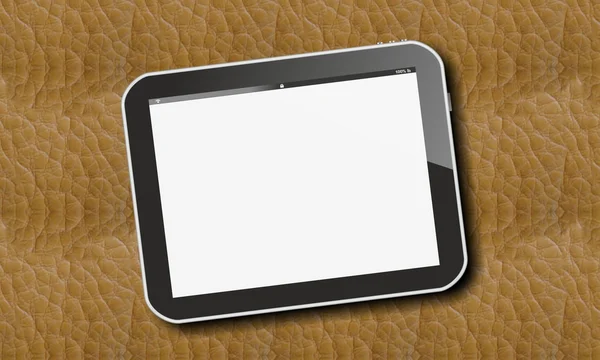 Tablet pc on leather pattern — Stock Photo, Image