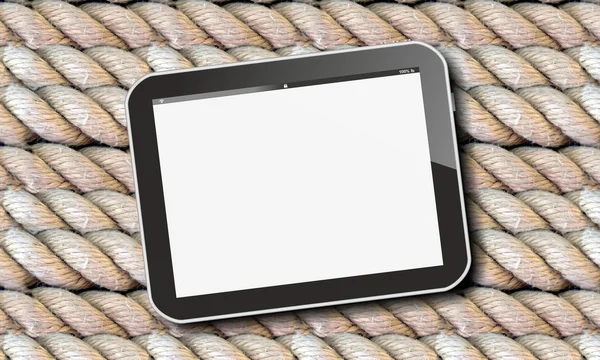 Tablet pc op sterke snoer of touwwerk — Stockfoto