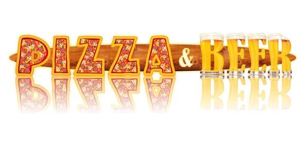 Cerveza letras ALPHABET PIZZA y cerveza — Foto de Stock