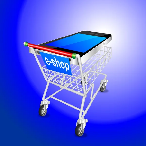 Inteligentnych telefonów komórkowych zakupy koszyka niebieski — Zdjęcie stockowe