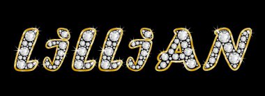 adı lillian bling elmas, parlak, parlak altın çerçeve ile yazıldığından