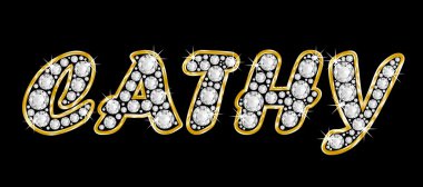 adı cathy bling elmas, parlak, parlak altın çerçeve ile yazıldığından