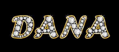 adı dana bling elmas, parlak, parlak altın çerçeve ile yazıldığından