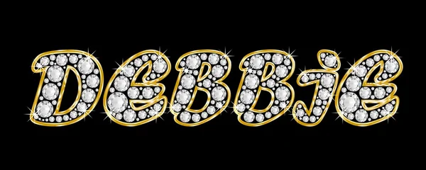 O nome Debbie soletrado em diamantes bling, com brilhante, brilhante moldura dourada — Fotografia de Stock