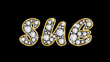 bling elmas, parlak, parlak altın çerçeve ile yazıldığından ad sue