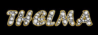 adı thelma bling elmas, parlak, parlak altın çerçeve ile yazıldığından