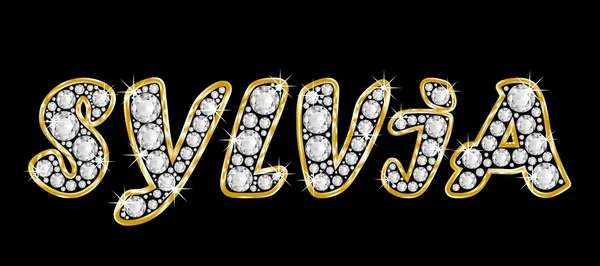 Namnet sylvia stavas i bling diamanter, med glänsande, lysande gyllene ram — Stockfoto