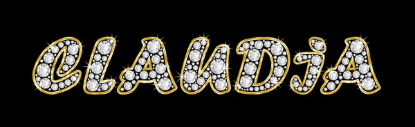 The name Claudia spelled in bling diamonds, with shiny, brilliant golden frame — Stock Photo, Image