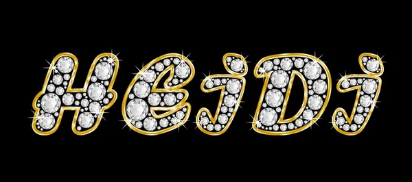 Der name heidi geschrieben in bling diamonds, mit glänzend goldenem rahmen — Stockfoto