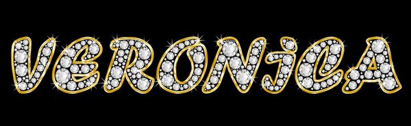 The name Veronica spelled in bling diamonds, with shiny, brilliant golden frame