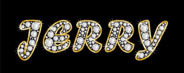 adı jerry bling elmas, parlak, parlak altın çerçeve ile yazıldığından