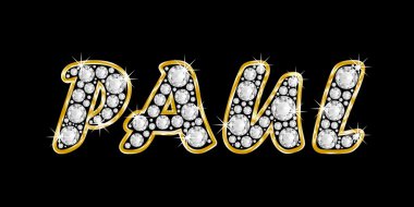 adı paul bling elmas, parlak, parlak altın çerçeve ile yazıldığından