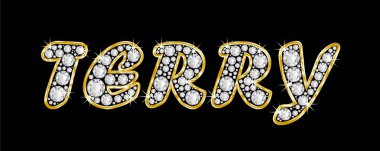 adı terry bling elmas, parlak, parlak altın çerçeve ile yazıldığından