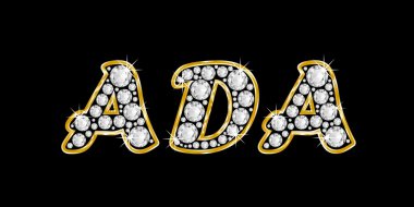 adı ada bling elmas, parlak, parlak altın çerçeve ile yazıldığından