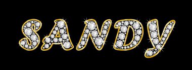 adı sandy bling elmas, parlak, parlak altın çerçeve ile yazıldığından