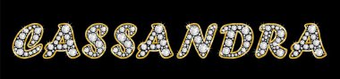 adı cassandra bling elmas, parlak, parlak altın çerçeve ile yazıldığından
