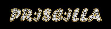 adının priscilla bling elmas, parlak, parlak altın çerçeve ile yazıldığından