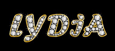 adı lydia bling elmas, parlak, parlak altın çerçeve ile yazıldığından