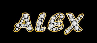 adı alex bling elmas, parlak, parlak altın çerçeve ile yazıldığından