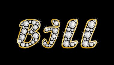 adı bill bling elmas, parlak, parlak altın çerçeve ile yazıldığından