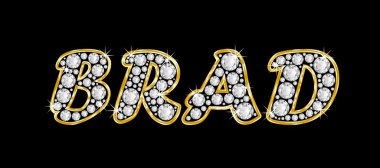 adı brad bling elmas, parlak, parlak altın çerçeve ile yazıldığından