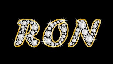 adı ron bling elmas, parlak, parlak altın çerçeve ile yazıldığından
