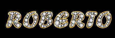 adı roberto bling elmas, parlak, parlak altın çerçeve ile yazıldığından
