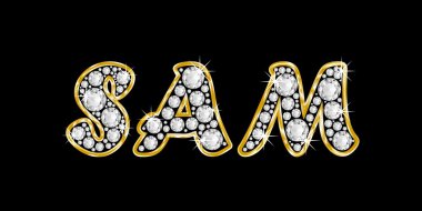 adı sam bling elmas, parlak, parlak altın çerçeve ile yazıldığından