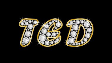 adı ted bling elmas, parlak, parlak altın çerçeve ile yazıldığından