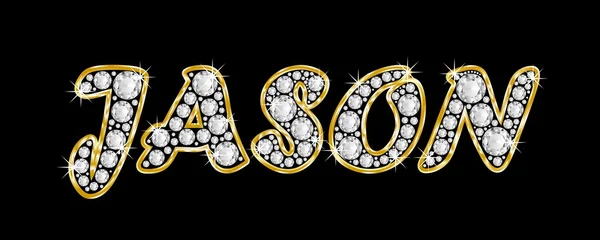 The name Jason spelled in bling diamonds, with shiny, brilliant golden frame — Stock Photo, Image