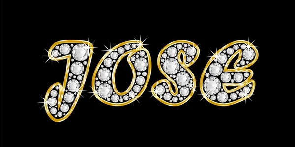 Der Name jose geschrieben in Bling-Diamanten, mit glänzend goldenem Rahmen — Stockfoto