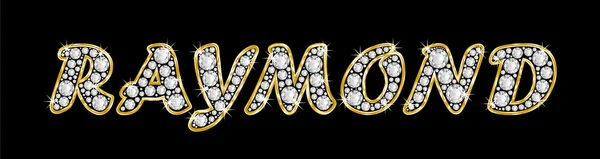 The name Raymond spelled in bling diamonds, with shiny, brilliant golden frame — Stock Photo, Image