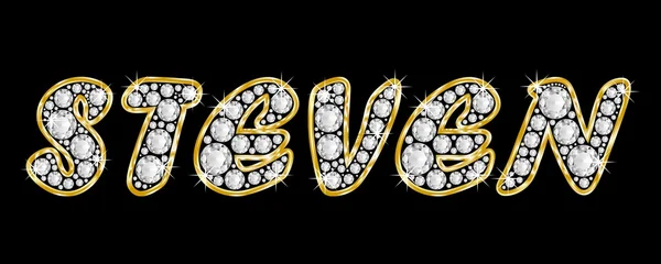 Der Name steven geschrieben in Bling-Diamanten, mit glänzend goldenem Rahmen — Stockfoto