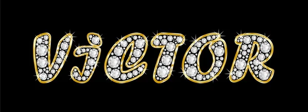 The name Victor spelled in bling diamonds, with shiny, brilliant golden frame — Stock Photo, Image