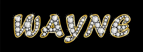Der Name wayne geschrieben in Bling-Diamanten, mit glänzend goldenem Rahmen — Stockfoto