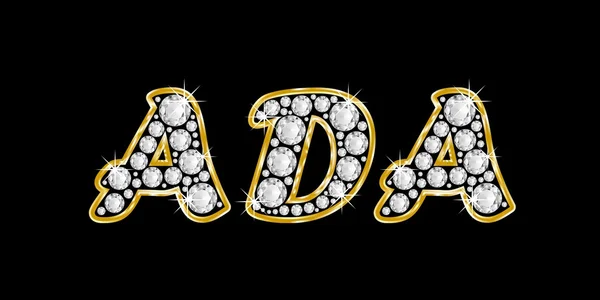 The name Ada spelled in bling diamonds, with shiny, brilliant golden frame — Stock Photo, Image