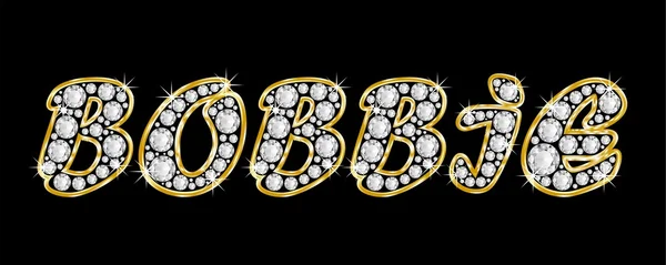 Der Name bobbie buchstabiert in Bling-Diamanten, mit glänzend goldenem Rahmen — Stockfoto