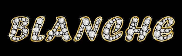 Der Name blanche geschrieben in Bling-Diamanten, mit glänzend goldenem Rahmen — Stockfoto