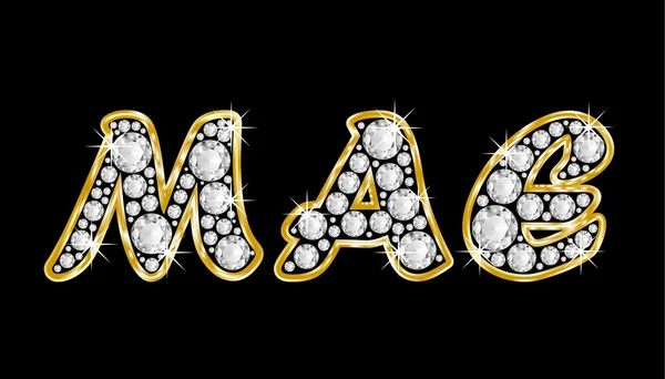 Der Name mae geschrieben in Bling-Diamanten, mit glänzend goldenem Rahmen — Stockfoto