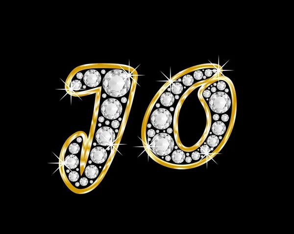 The name Jo spelled in bling diamonds, with shiny, brilliant golden frame — Stock Photo, Image